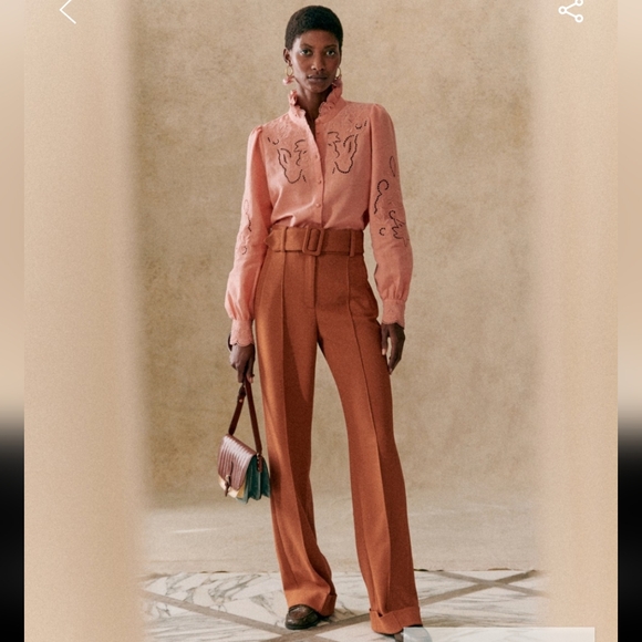 Sezane Lilia Peach Blush Button Down Shirt with Embroidery - Picture 5 of 6